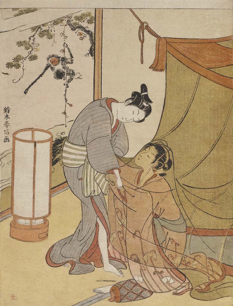 鈴木春信『蚊帳の内外』