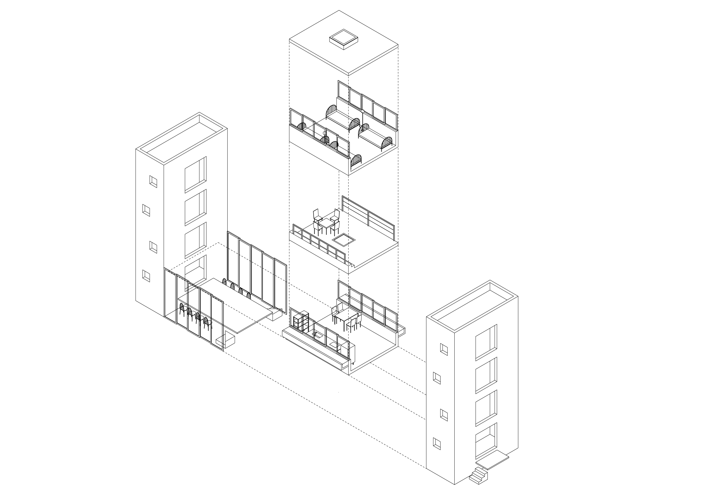 住宅の外観を展開したアクソメ図