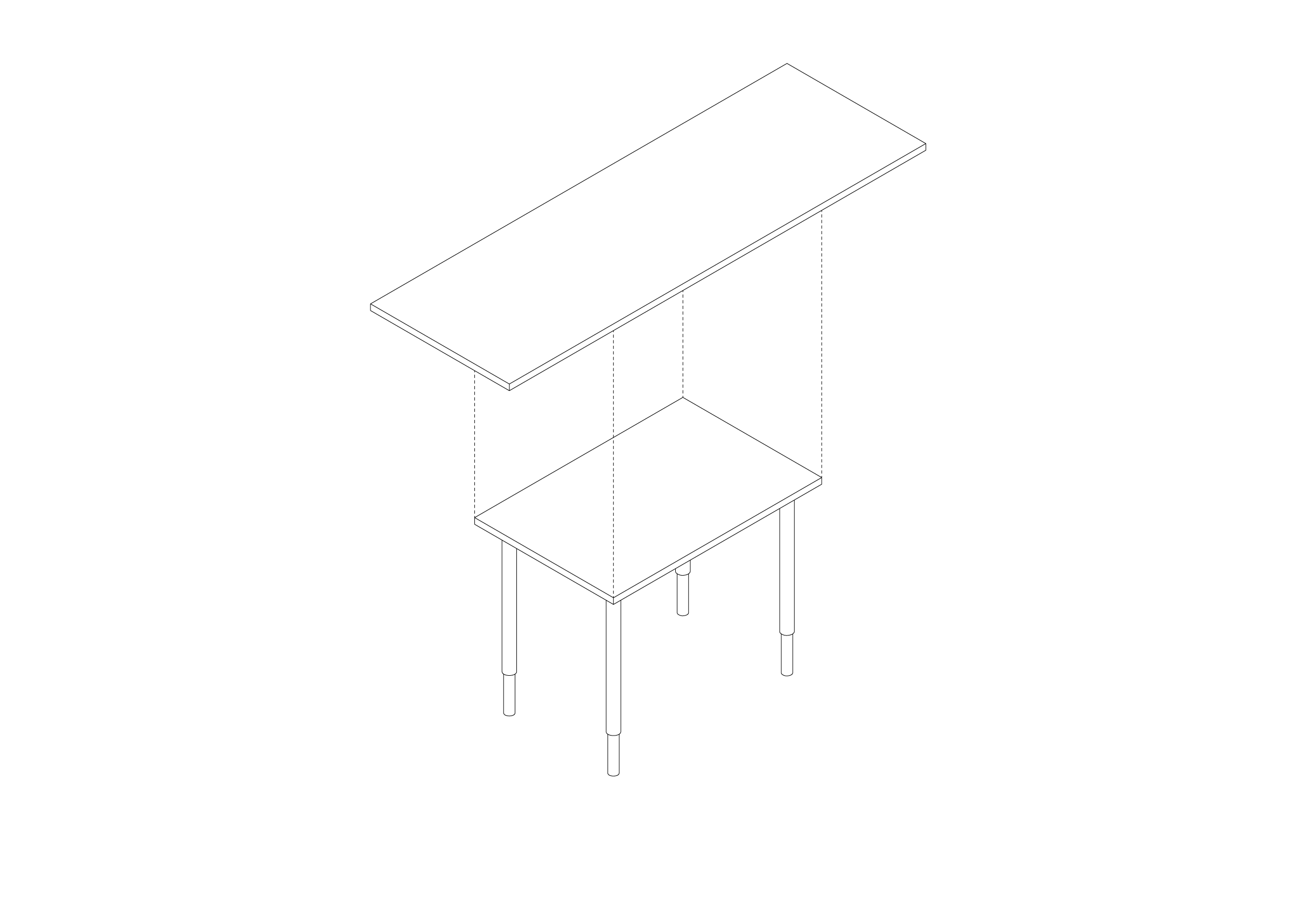 天板のためのテーブルを展開したアクソメ図
